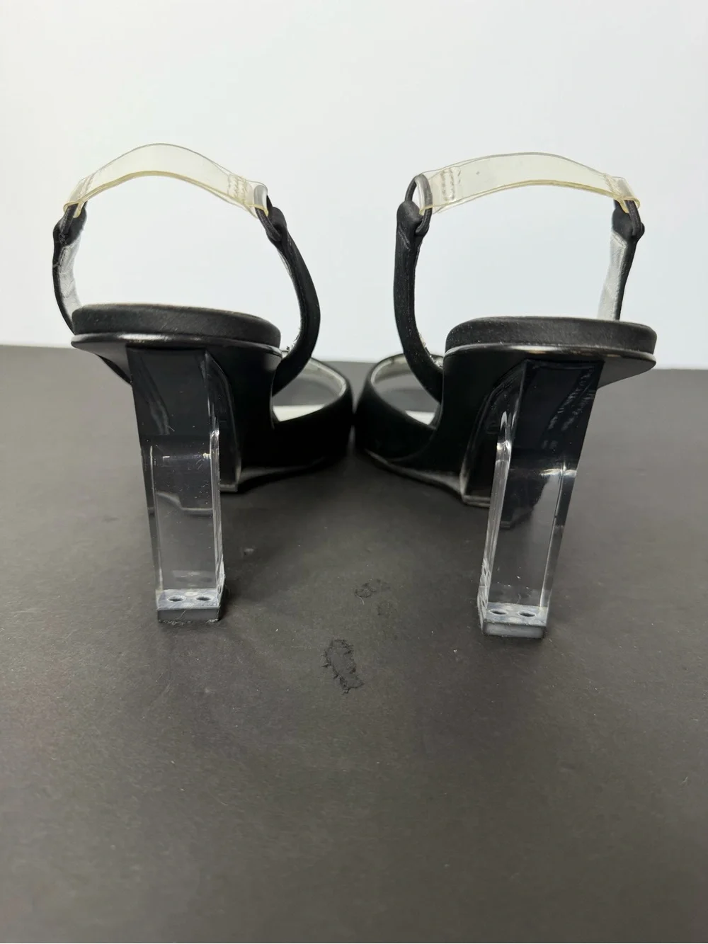 Ann Taylor Black Slingback with Clear Lucite Block Heel